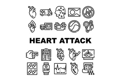 Heart Attack Disease Collection Icons Set Vector