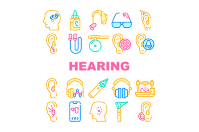 Hearing Equipment Collection Icons Set Vector