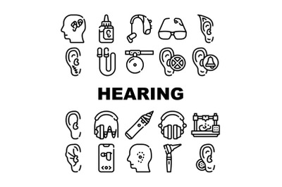 Hearing Equipment Collection Icons Set Vector