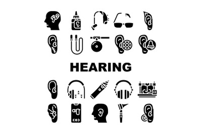 Hearing Equipment Collection Icons Set Vector