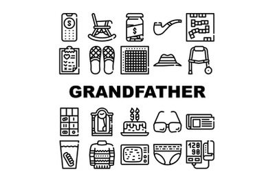 Grandfather Accessory Collection Icons Set Vector