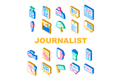 Journalist Accessories Collection Icons Set Vector