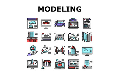 Modeling Engineering Collection Icons Set Vector