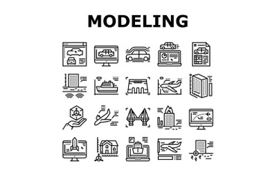 Modeling Engineering Collection Icons Set Vector