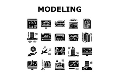 Modeling Engineering Collection Icons Set Vector