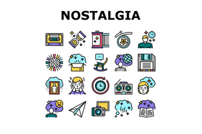 Nostalgia And Memory Collection Icons Set Vector