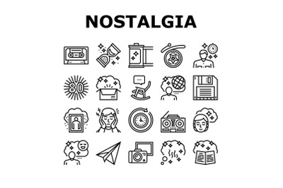 Nostalgia And Memory Collection Icons Set Vector