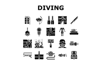 Diving Scuba Equipment Collection Icons Set Vector