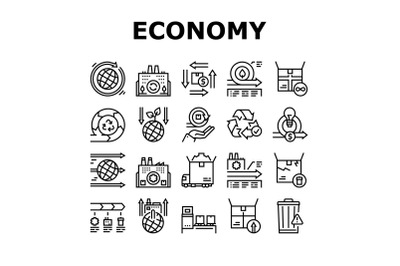 Circular And Linear Economy Model Icons Set Vector