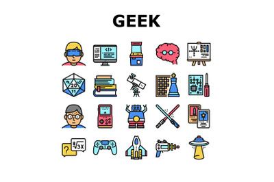 Geek, Nerd And Gamer Collection Icons Set Vector