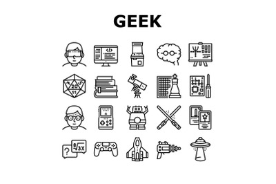 Geek, Nerd And Gamer Collection Icons Set Vector