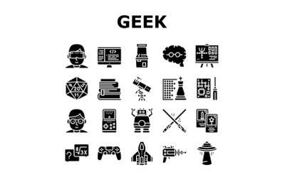 Geek, Nerd And Gamer Collection Icons Set Vector