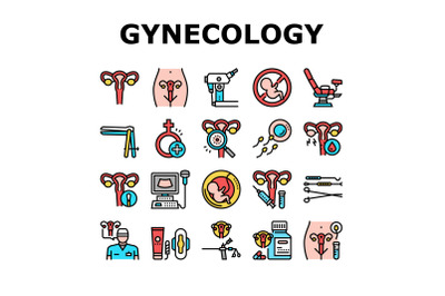 Gynecology Treatment Collection Icons Set Vector