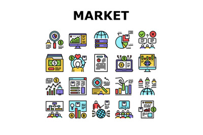 Market Research And Analysis Icons Set Vector