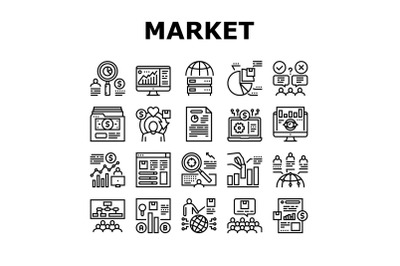 Market Research And Analysis Icons Set Vector