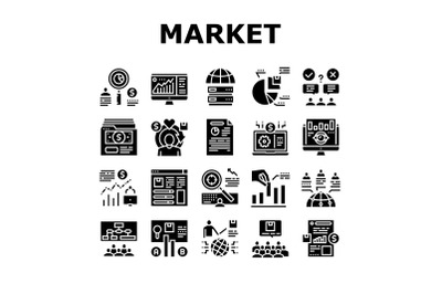 Market Research And Analysis Icons Set Vector