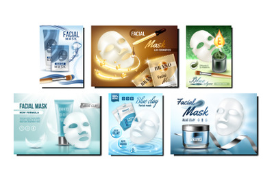 Facial Mask Cosmetics Promo Posters Set Vector