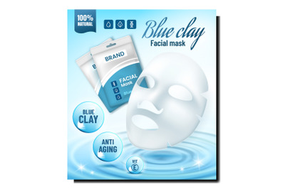 Blue Clay Facial Mask Creative Promo Banner Vector