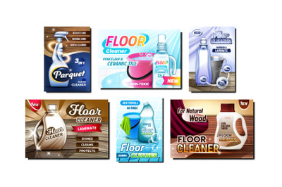 Floor Cleaner Creative Promo Posters Set Vector