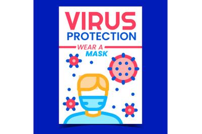 Virus Protection Mask Creative Promo Banner Vector