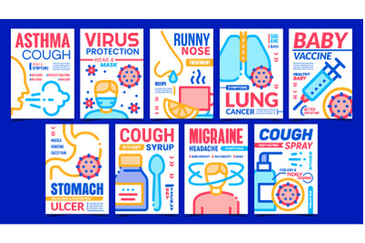 Disease And Treatment Promo Posters Set Vector