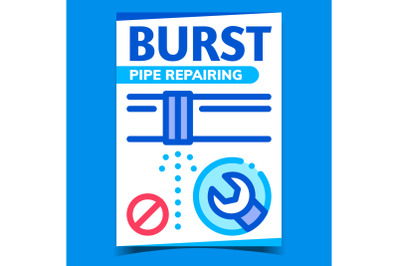 Burst Pipe Repairing Creative Promo Poster Vector