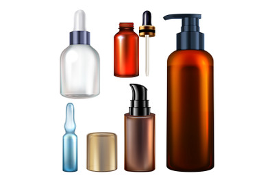 Serum Blank Packages Bottles Collection Set Vector