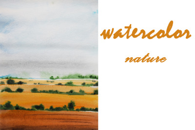 watercolor landscape and nature simple summer illustration