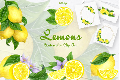 Lemons Watercolor Clip Art