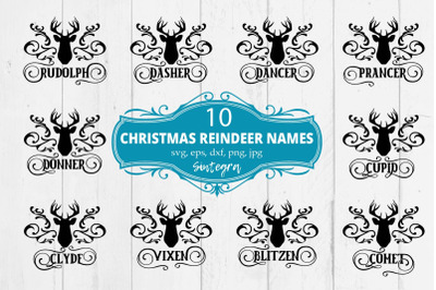 Reindeer Names Swirl Svg Bundle