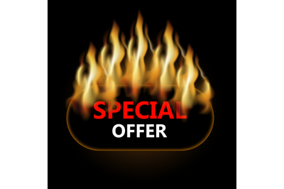 Special offer price label, flammable badge in orange fire