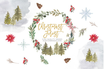 Christmas Wreath Clipart&2C; Hollyhock Watercolor