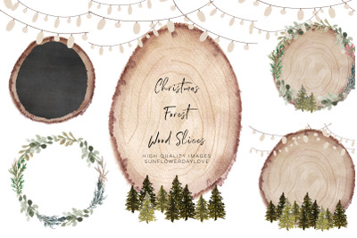 Christmas Forest Clipart&2C; Wood Slice Christmas clipart