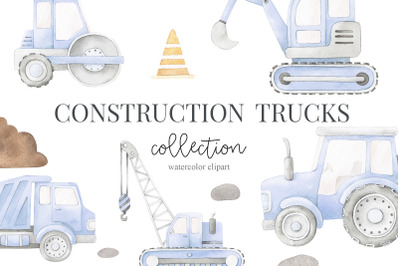 Watercolor Construction Trucks Set