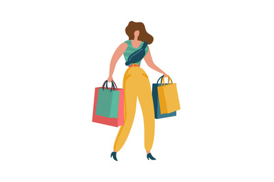 Shopper woman. Shopaholic female with shopping bags in mall young fash