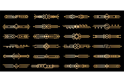 Art deco gold borders. Golden luxury vintage ornamental shapes&2C; geomet