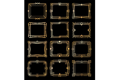 Art deco gold frames. Golden luxury vintage borders&2C; geometry line pat