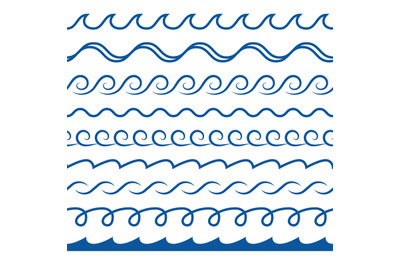 Wave borders. Seamless pattern decorative dividers blue ocean or sea w