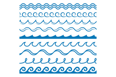 Wave frames. Seamless marine wavy pattern&2C; blue line ornament&2C; sea sur