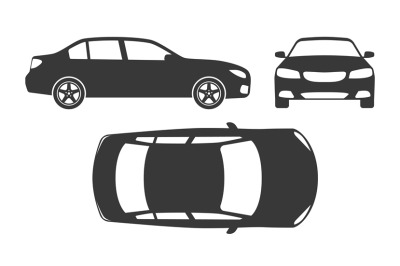 Car silhouette. Automobile top&2C; side and front view. Vehicle projectio