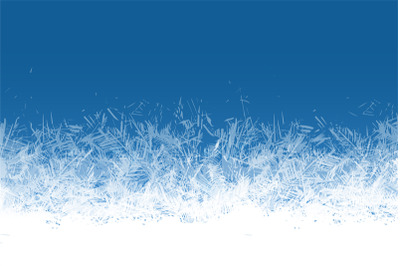 Frost window. Frozen ornament blue ice crystals pattern on window wint