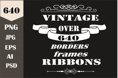 orders, ribbons, frames, labels. Bundle of vintage set. Monogram templ