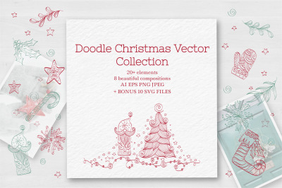Doodle linear Christmas Vector Collection