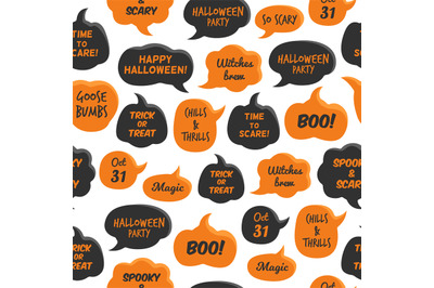 Halloween speech bubbles. Black and orange comic bubble with happy par