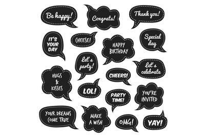 Party props. Photo booth comic speech bubbles with funny phrases for m