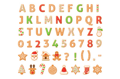 Gingerbread alphabet. Merry christmas and happy new year figures decor
