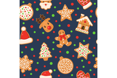 Gingerbread seamless pattern. Holiday gingerbreads sugar glazed winter