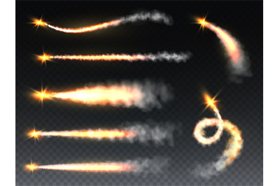 Rocket smoke. Trailing fume with flame jets&2C; fiery foggy trails jet ai