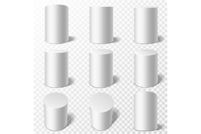 Cylinders. Realistic round podiums in different viewpoints. Pedestals