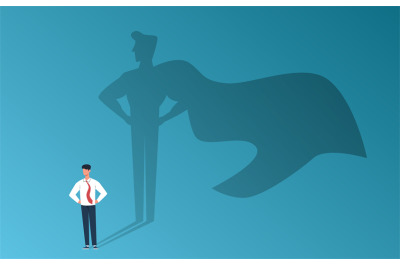 Businessman with superhero shadow. Leadership professional ambition, a